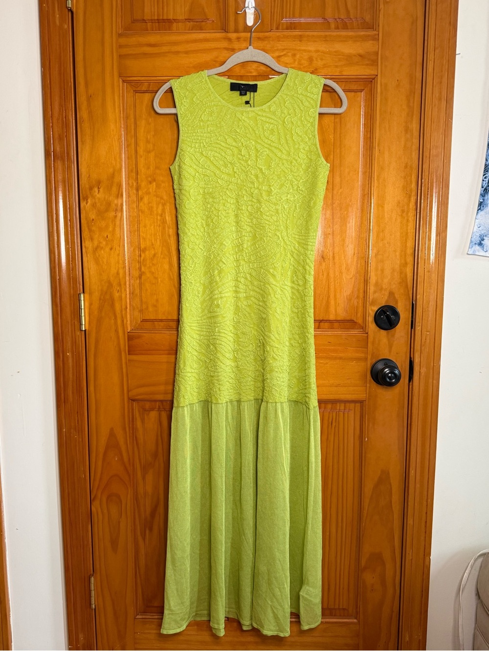 Zara Knit Dress Lime Green Chartreuse Viral Mixed Media Mermaid Hem NEW Large - Picture 2 of 8